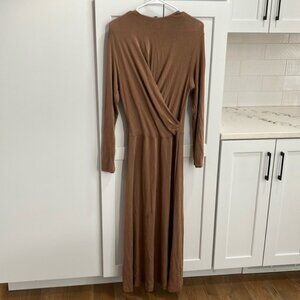 Vince Women’s Light Brown Long Sleeve Rayon Maxi Flour Length Dress